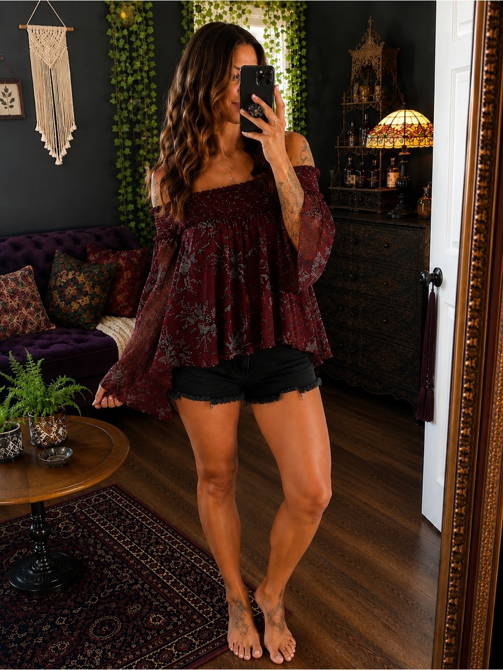 Off-Shoulder Sheer Bell Sleeve Top ✨